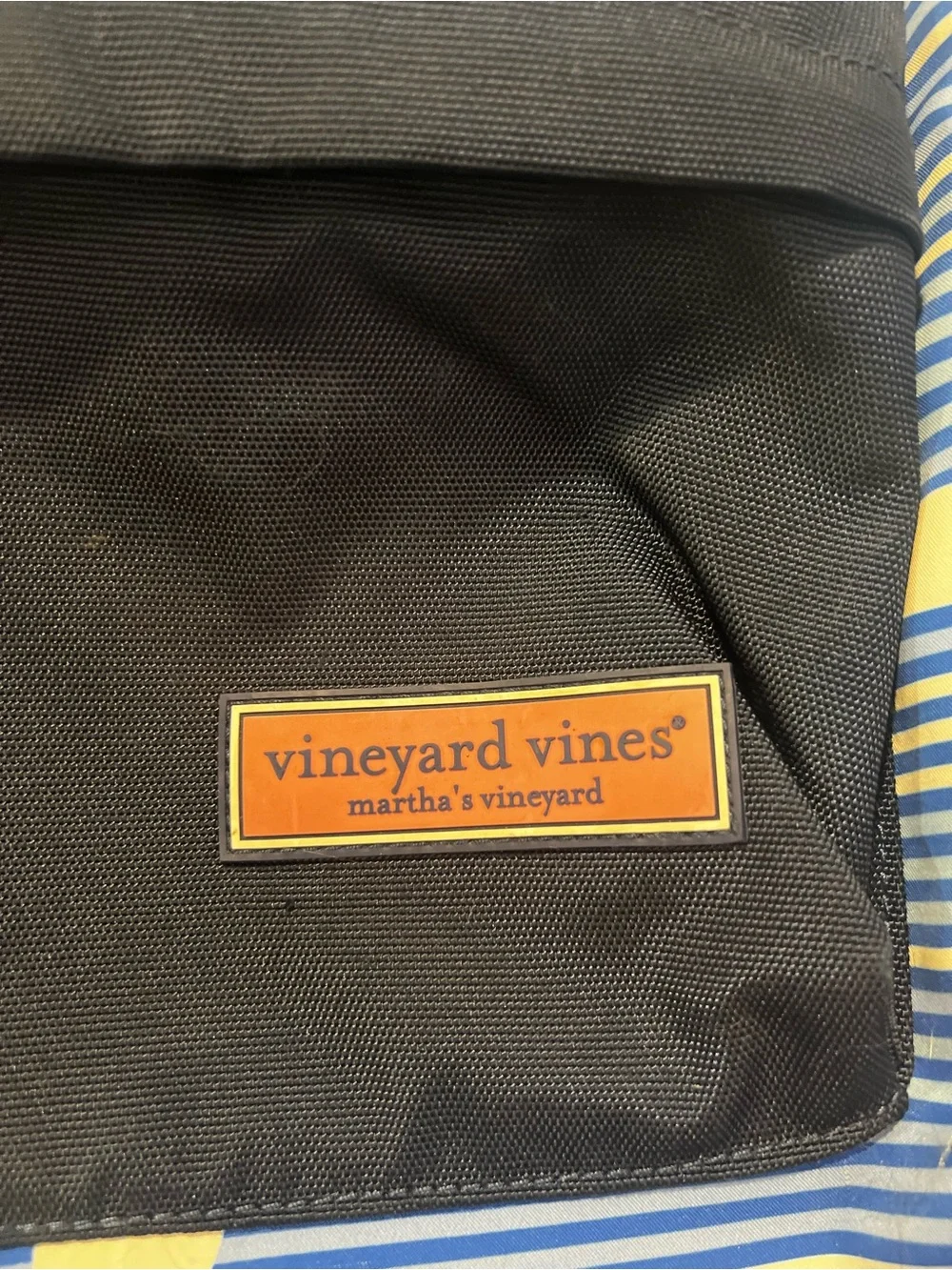 Vineyard Vines Whale Blue and White striped Backpack